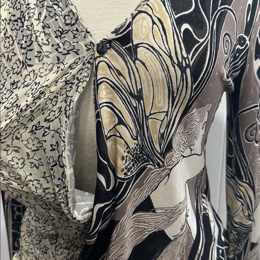 Unique Jean Paul Gaultier top blouse faces black brown white silk blend size M - Picture 4 of 7